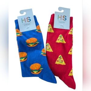 HS by Happy socks 2 pairs Red And‎ Blue Pizza Burgers Mens shoe size 8-12